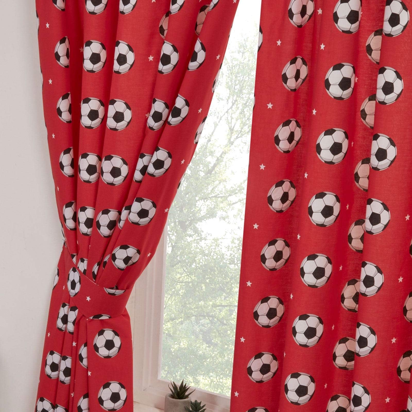 Price Right Home Football Red and Green Bedroom Range - Kids, Teens, Sports Theme - Duvet Cover Set, Fitted Sheet Set & Curtains Available (72" Curtains)