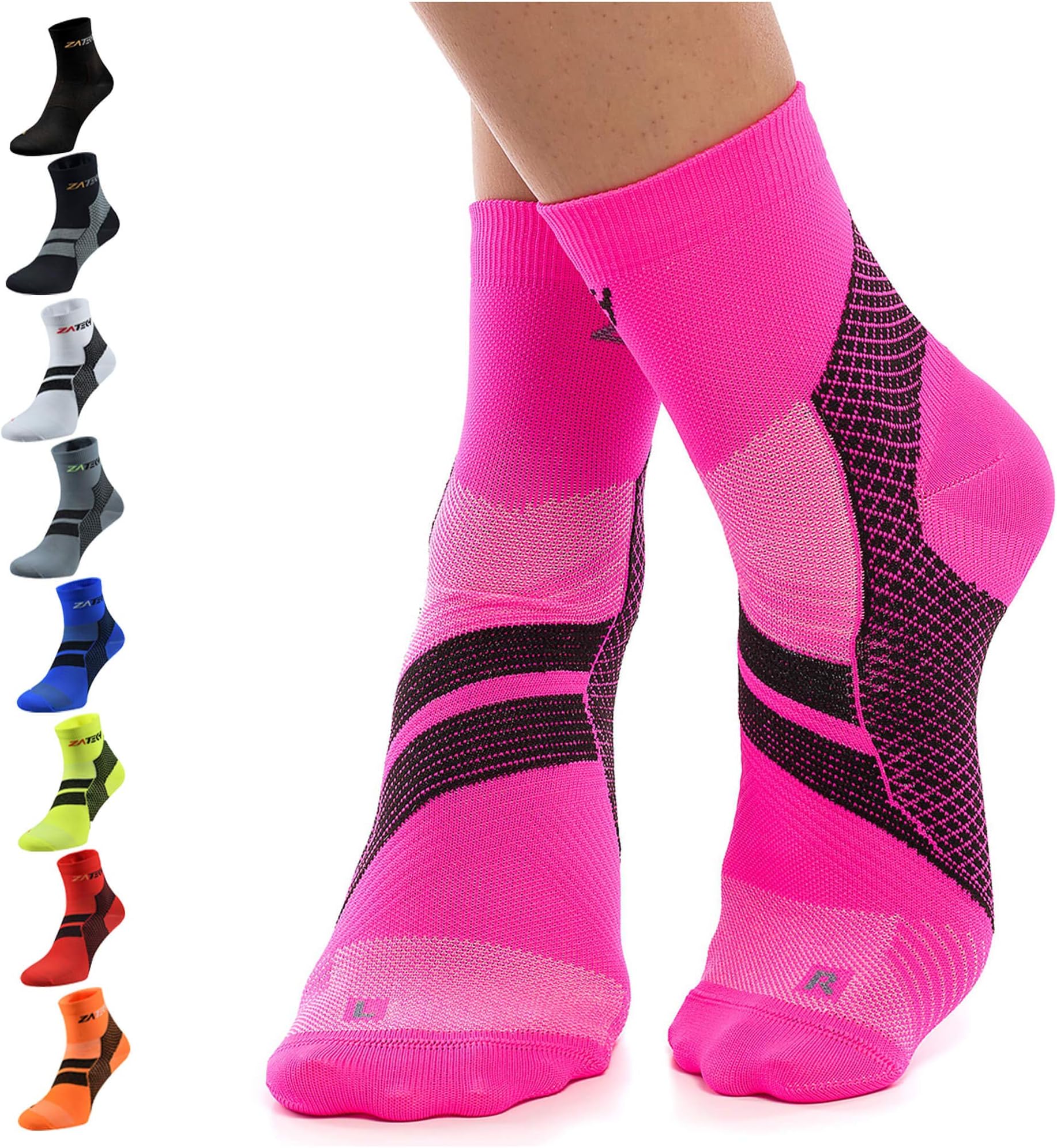 ZaTech Plantar Fasciitis Socks, Ankle Compression Socks, Foot & Arch Support for Women & Men