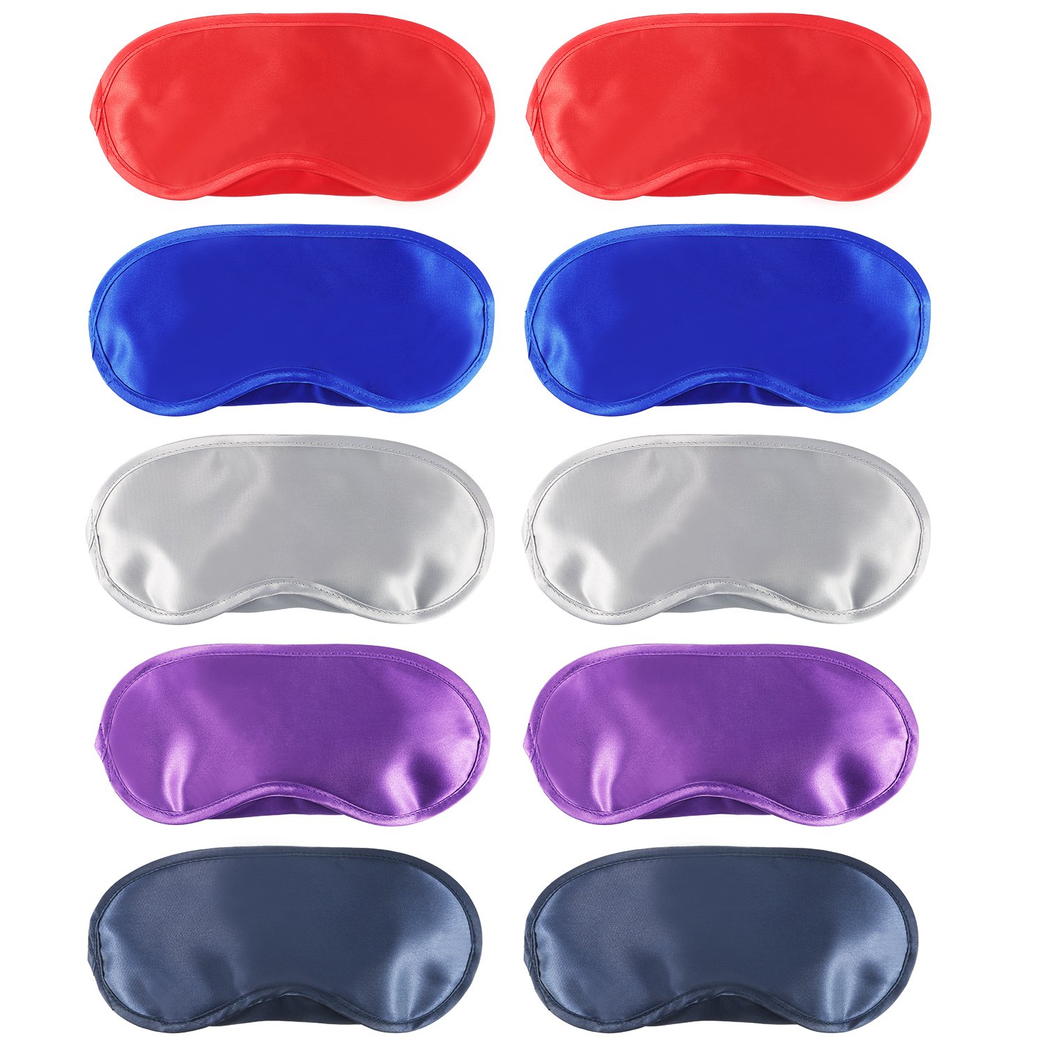 10 Pieces Satin Sleep Mask Eye Mask Cover Shade Blindfold Cover with Nose Pad for Travel Sleep (5 Colors)