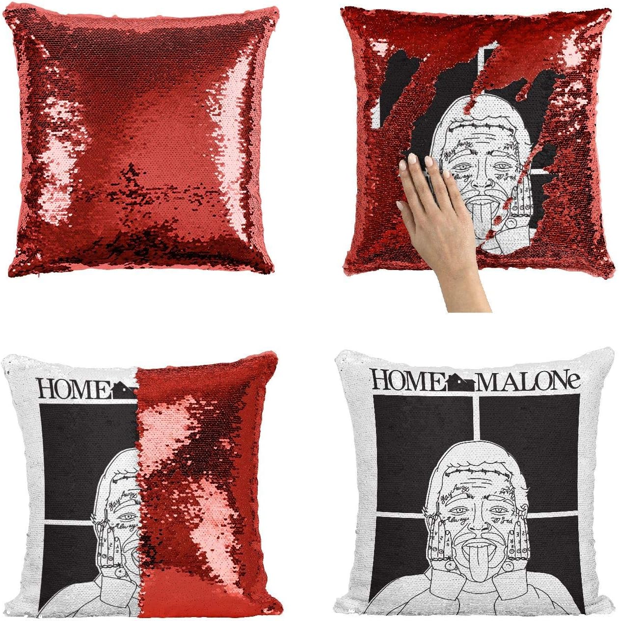 Home Malone Post Rapper Artist Malone Sequin Pillow HM1 Sequins 16x16 Pillow Cover with 18x18 inch Insert Girly Stuff Boys Xmas Present (Cover + Insert)