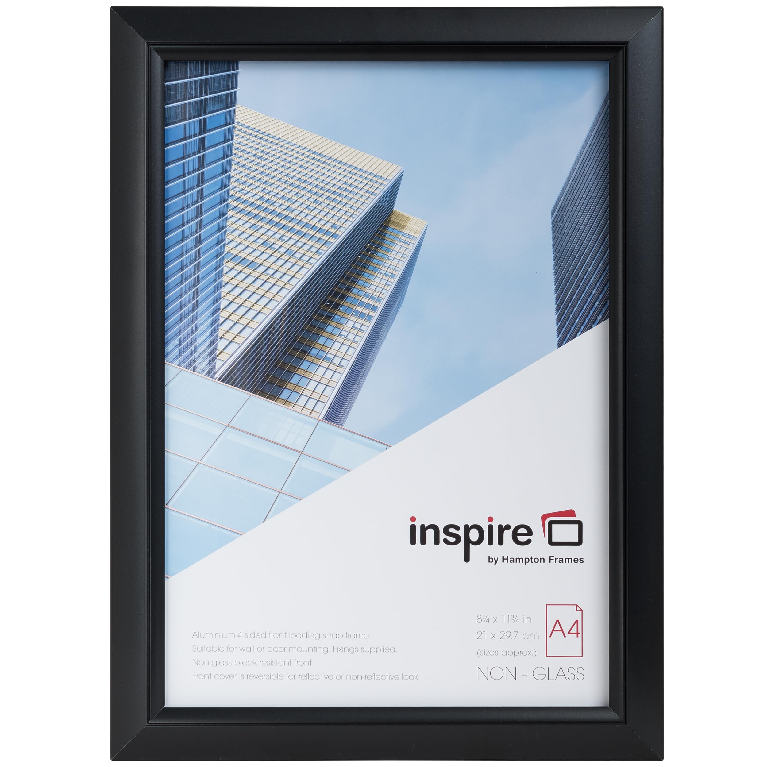 inspire by Hampton Frames | Snap Frame | A4 (21x30cm), Black, Acrylic Front | Rectangular, Easy Open, Lightweight | Display Posters, Certificates, Photos
