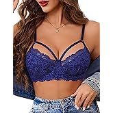 Avidlove Sexy Bras for Women Lace Underwire Bra Adjustable Strappy Two Layer Bra V Neck Unlined Lingerie
