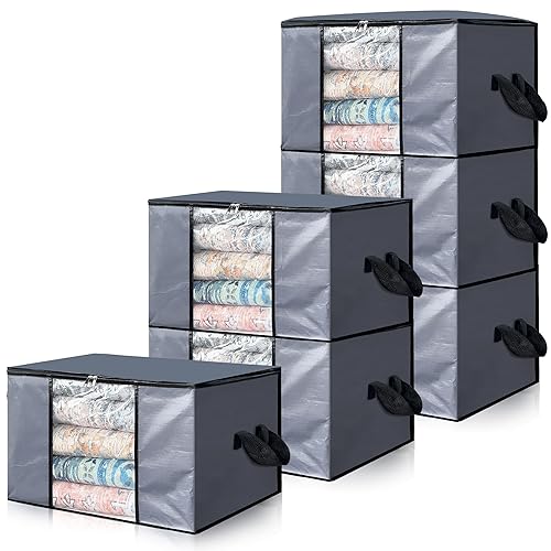 Cosy Family 6 Pack 90L Heavy Duty Extra Large Moving Bags with Reinforced Handle - Strong Handles & Zippers, Storage Totes For Space Saving, Fold Flat, Alternative to Moving Box, Grey