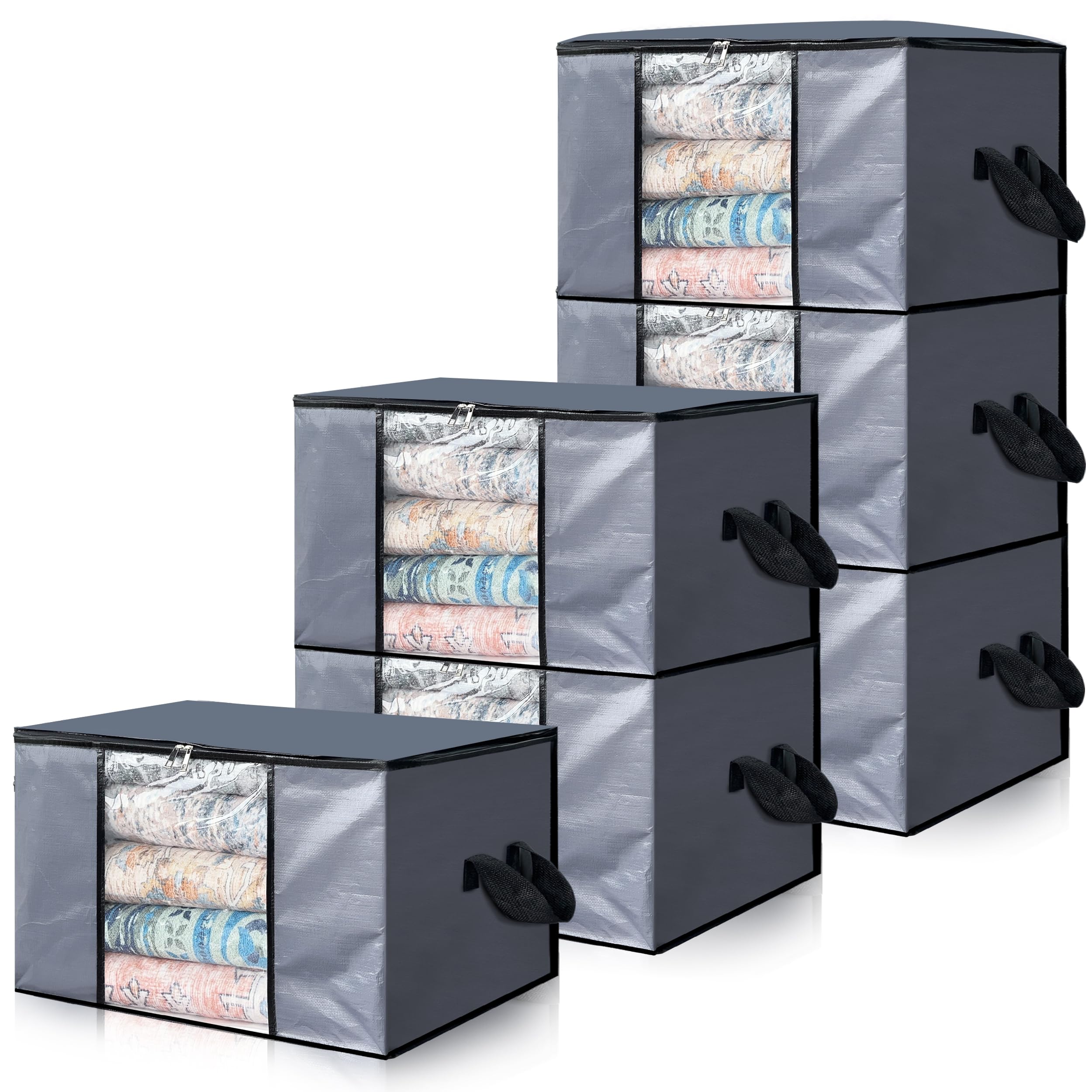 Cosy Family 6 Pack 90L Heavy Duty Extra Large Moving Bags with Reinforced Handle - Strong Handles & Zippers, Storage Totes For Space Saving, Fold Flat, Alternative to Moving Box, Grey