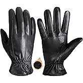 HANDLANDY Genuine Sheepskin Leather Gloves for Men Winter Driving Warm Thermal Wrist Gloves Fleece Lining for Cold Weather