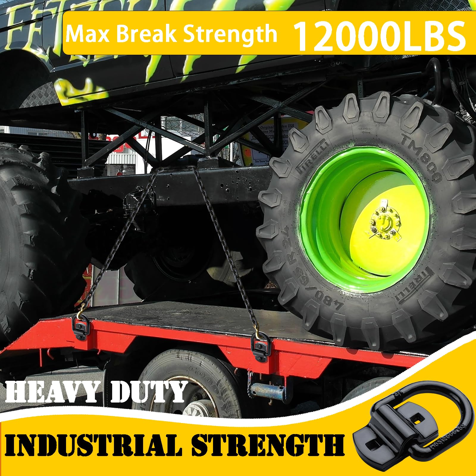 Trailer D Rings Heavy Duty Bolt-On Forged D Ring, 12000 LBS 1/2''Thick D Ring Tie Down Anchors Hooks for Truck Bed, Utility Trailers, Vans, Rvs (Pack of 4) Black