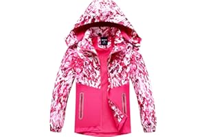 SERENYOU Girls Hooded Rain Jacket Waterproof Raincoat Fleece Lined Coat for Kids