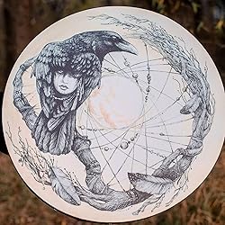 Firlar Shaman Drum, 10 Inch Crow Pattern Handmade
