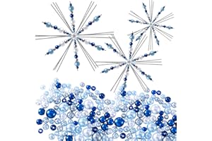 Hotop 24 Pcs Christmas Snowflakes Wire Forms Metal Snowflake Christmas Beads Wire for DIY Jewelry Ribbon Charms with 3 Sizes Mixed Pearl Beads Xmas Ornament Kits(Blue, Silver, White)