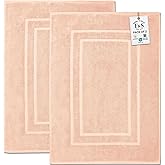 Feather & Stitch 100% Cotton Terry Bath Mats, 2 Piece Towel Like Bath Mats (30x21 Inch) Bathroom Shower Step Out Tub Floor Mats [NOT A Bathroom Rug] Soft Absorbent Washable Mats- Pale Peach