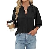 Blooming Jelly Womens Dressy Business Casual Tops Trendy 3/4 Length Sleeve Shirts Cute Summer Blouses Work Outfits