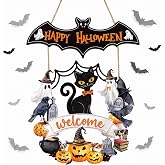 Sivgrrme Halloween Decoration: Ghost Wood Door Sign, Spooky Wreath | Halloween wall decor, indoor outdoor porch hangers: black cat, pumpkin ghost front door wall signs for festive entryway