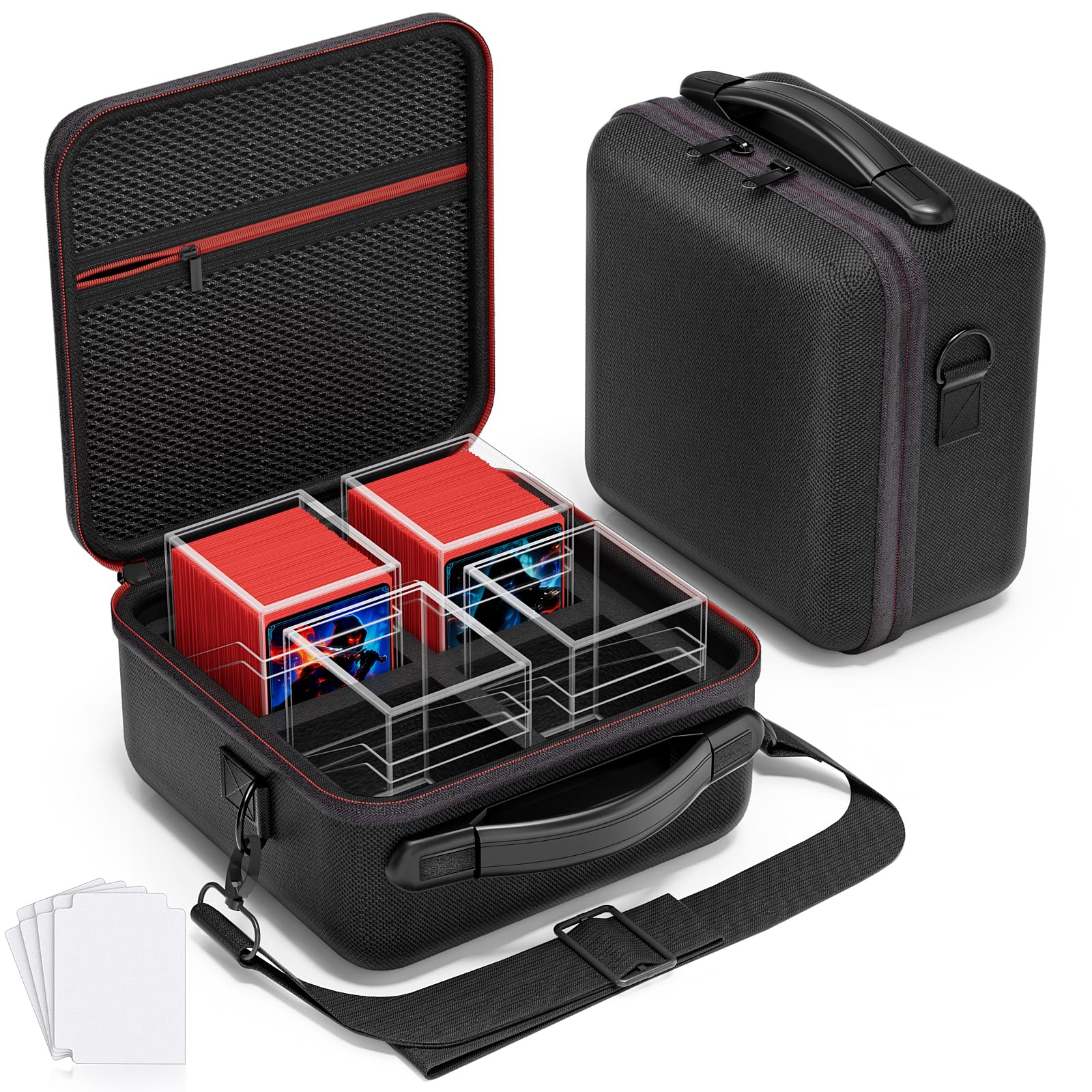 Proijeut Card Deck Box with Portable Case, 4 Pack Clear Commander Deck Box with 4 Dividers, Holds 400+ Double Sleeved Cards, Fit for MTG, YuGiOh, TCG
