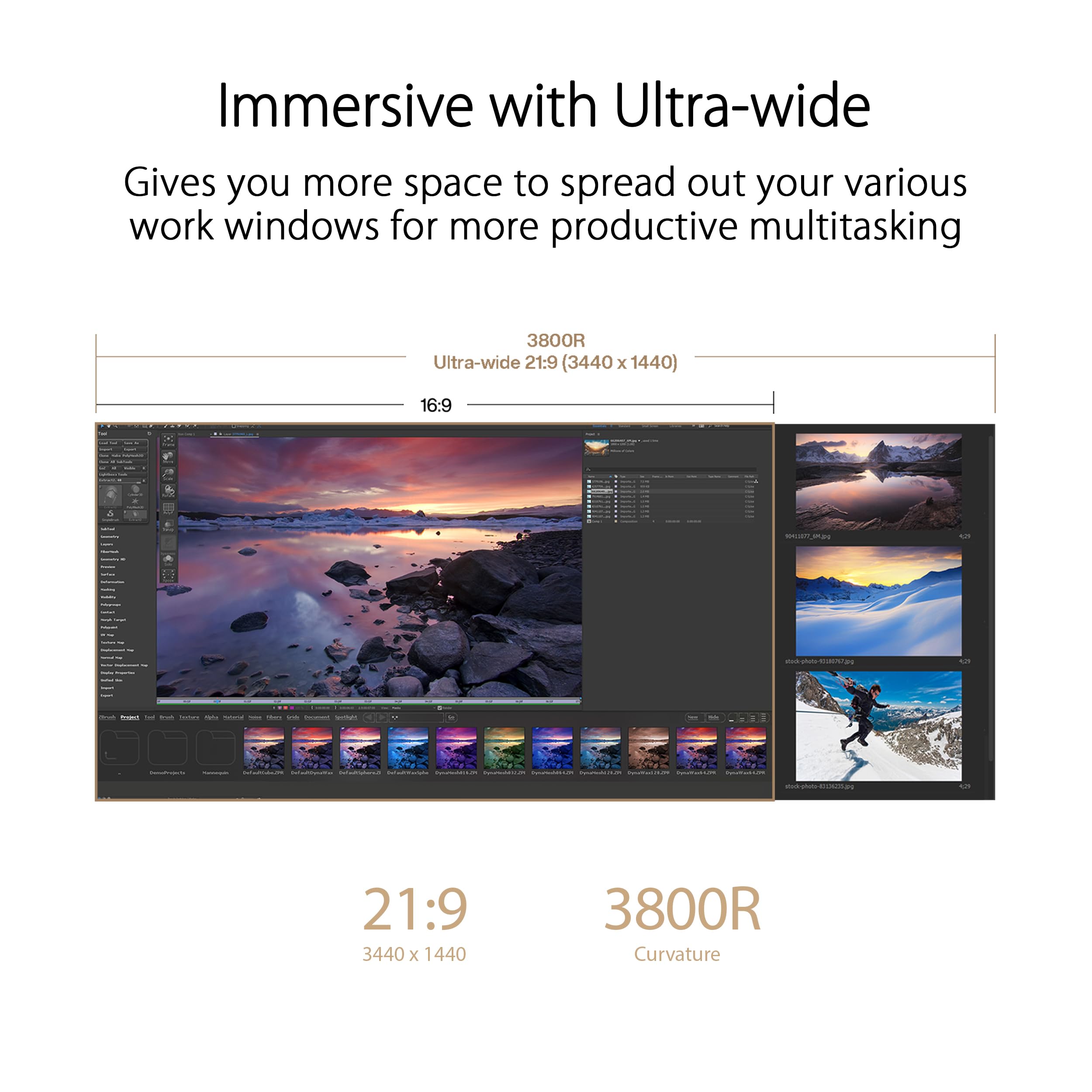 ASUS ProArt Display 34” Ultrawide Curved Professional HDR Monitor (PA34VCNV) - IPS, 21:9 3440 x 1440, 3800R Curve, 100% sRGB/Rec709, ΔE2, Calman Verified, USB-C Docking PD 96W, RJ45, 3 Year Warranty
