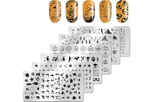 JERCLITY 6pcs Halloween Nail Stamping Plate Halloween Nail Stamping Plates for Nails Witch Ghost Skull Pumpkin Flame Image Plates Nail Stamper Kit for Halloween Nail Art