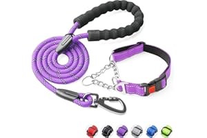 Duckygoo Dog Collar and Leash Set,Martingale Dog Collar with Quick Release Buckle,Reflective Dog Leash & Adjustable No Pull Dog Collar with Soft Breathable Neoprene Padded for Small Medium Large Dogs