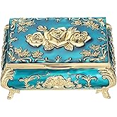Hipiwe Vintage Metal Jewelry Box Small Treasure Chest Case Trinket Organizer Earrings Necklace Bracelet Storage Box Ring Box Holder Keepsake Box for Women