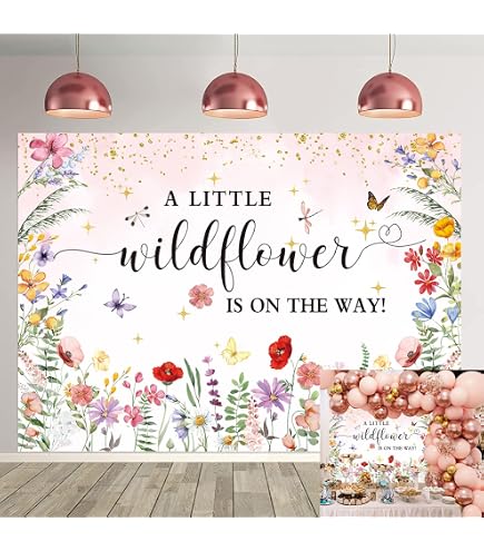 Fotohintergrund Für Babyparty – 2,1 X 1,5 M, Motiv „A Little Wildflower Is On The Way“