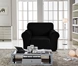 SAMSTEX 1 Seater Sofa Cover Black Stretch 1-Piece Non Slip Armchair Slipcover view 2