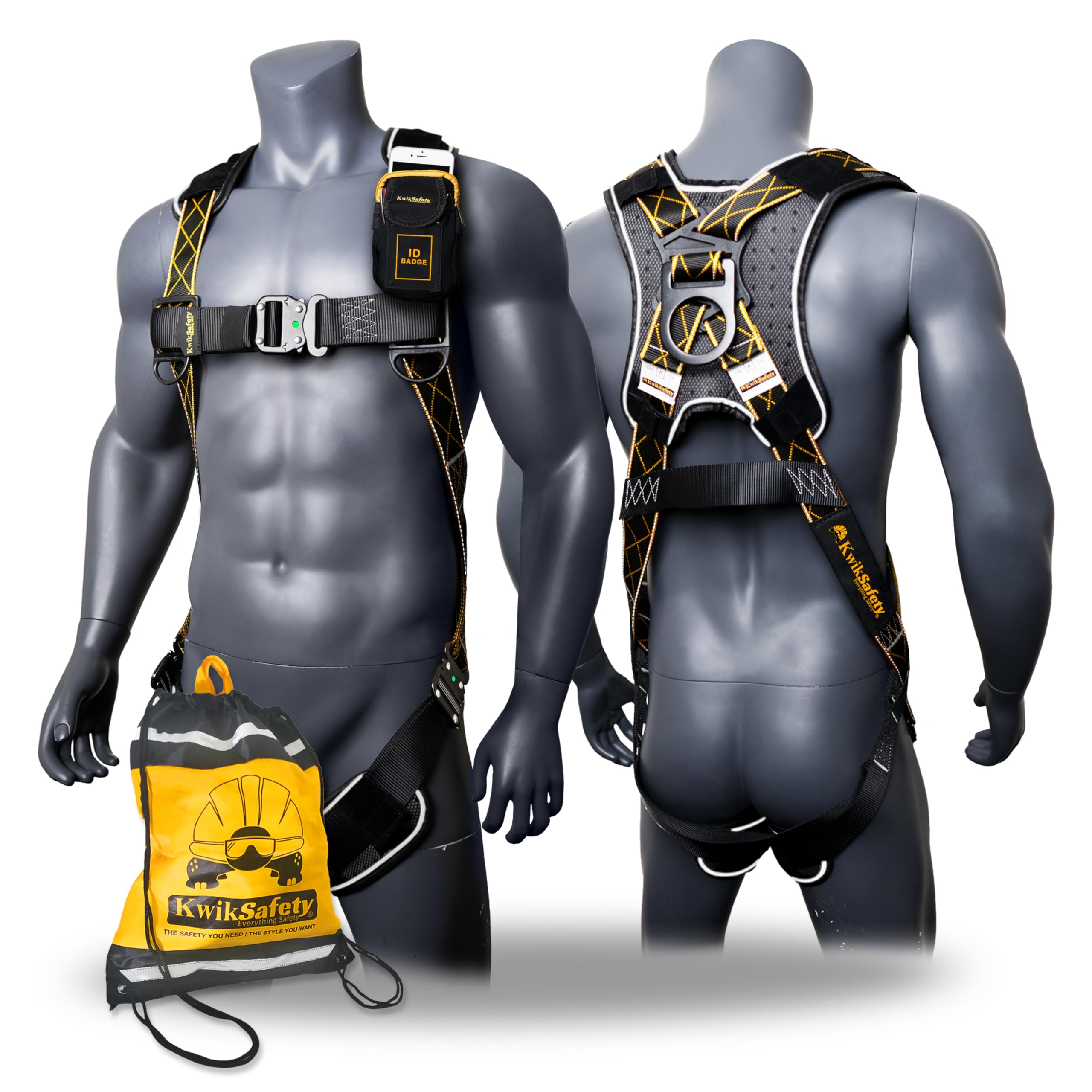 Photo 1 of KwikSafety TORNADO DiamondBACK Safety Harness [3 QUICK CONNECT BUCKLES + 1 D-RING] ANSI OSHA Premium Fall Protection Black Full Body Fall Arrest Construction Roofing Gear