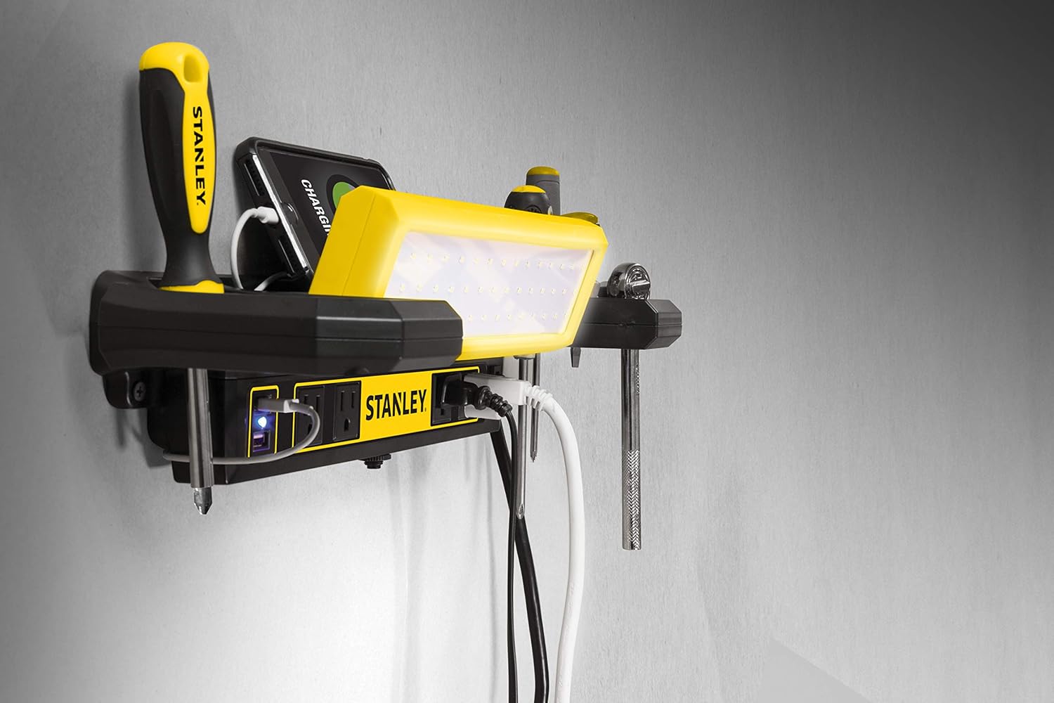 STANLEY PSL1000S Adjustable 45 COB LED Workbench Light with AC Power Outlets, Dual 2.1 Amp USB Charging Ports, and Tool Storage: Automotive