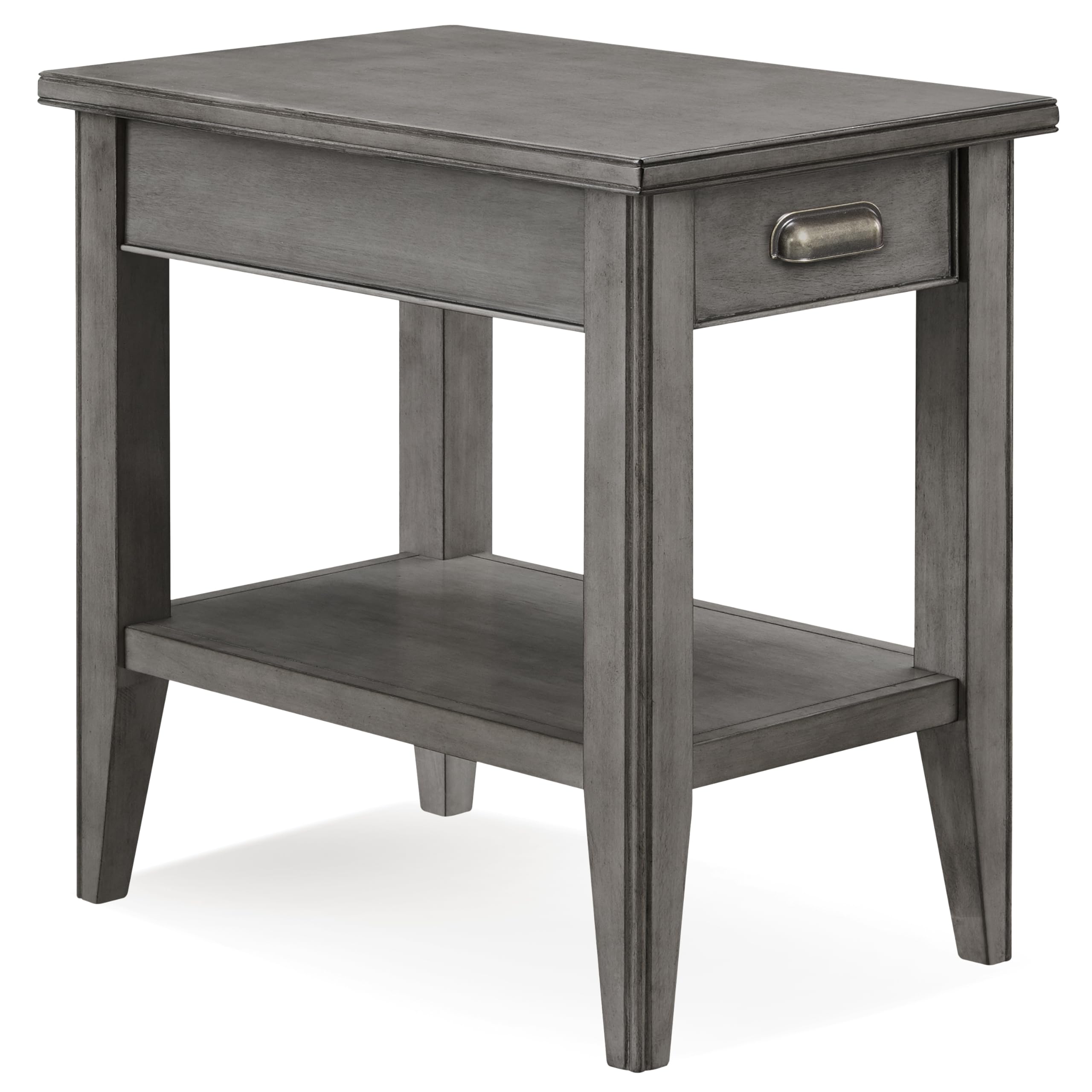 Laurent Narrow Solid Wood Side End Table with Shelf and Drawer, Smoke Gray Wash – Leick Home, 10506-GR Image