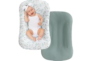 UBBCARE 2 Packs Muslin Baby Lounger Cover, Baby Nest Sleeper Cover for Baby Boys and Girls, Washable Slipcover Fit Infant Lounger, Organic Lounger Cover for Newborn - Green&Flower