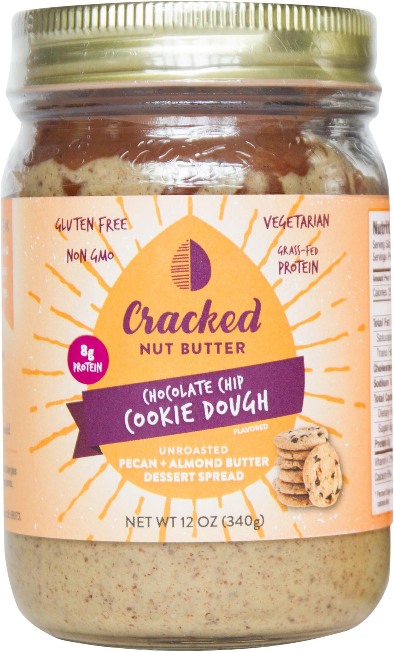 Cracked Nut Butter Unroasted Pecan Plus Almond Butter Dessert Spread, Chocolate Chip Cookie Dough, 12 Ounce