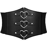 JKEEMI Women Corset Belt Metal O-Ring Heart-Ring Wide Elastic Waspie Waist Belt for Daily Cosplay Halloween Costumes