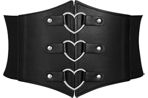 JKEEMI Women Corset Belt Metal O-Ring Heart-Ring Wide Elastic Waspie Waist Belt for Daily Cosplay Halloween Costumes