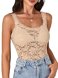 LYANER Women's Floral Lace Scallop Spaghetti Strap