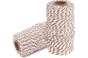 YZSFIRM Cotton Twine String Bakers Rope: 2 Roll Twines for Crafts Gift Wrapping - 656 Feet Brown White Twine for Kitchen Cooking