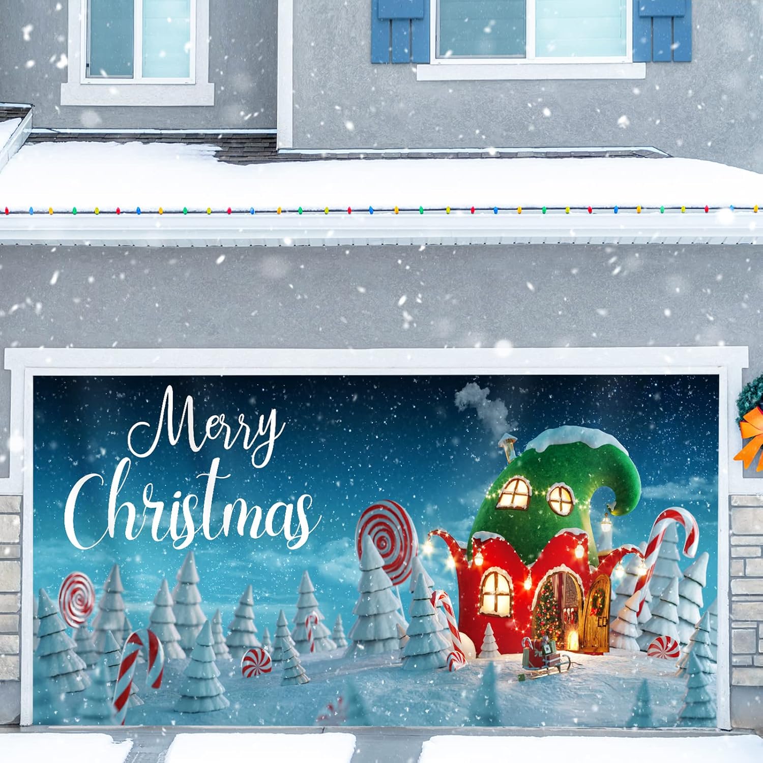 Garage Door Decorations - Christmas Garage Door Banner 6 x 13 ft Garage Door Christmas Decorations Christmas Garage Cover Large Xmas Hanging Backdrop for Murals Outdoor Holiday Wall Photo Decor (Xmas Elf House)