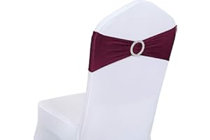 Obstal 50 PCS Spandex Stretch Chair Sashes Bows for Wedding Reception- Universal Elastic Chair Cover Bands with Buckle Slider for Banquet, Party, Hotel Event Decorations Burgundy Sashes