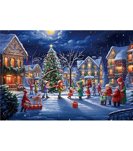 White Mountain Christmas 1000 Piece Jigsaw Puzzle - Main Street Winter Scene For Adults & Family