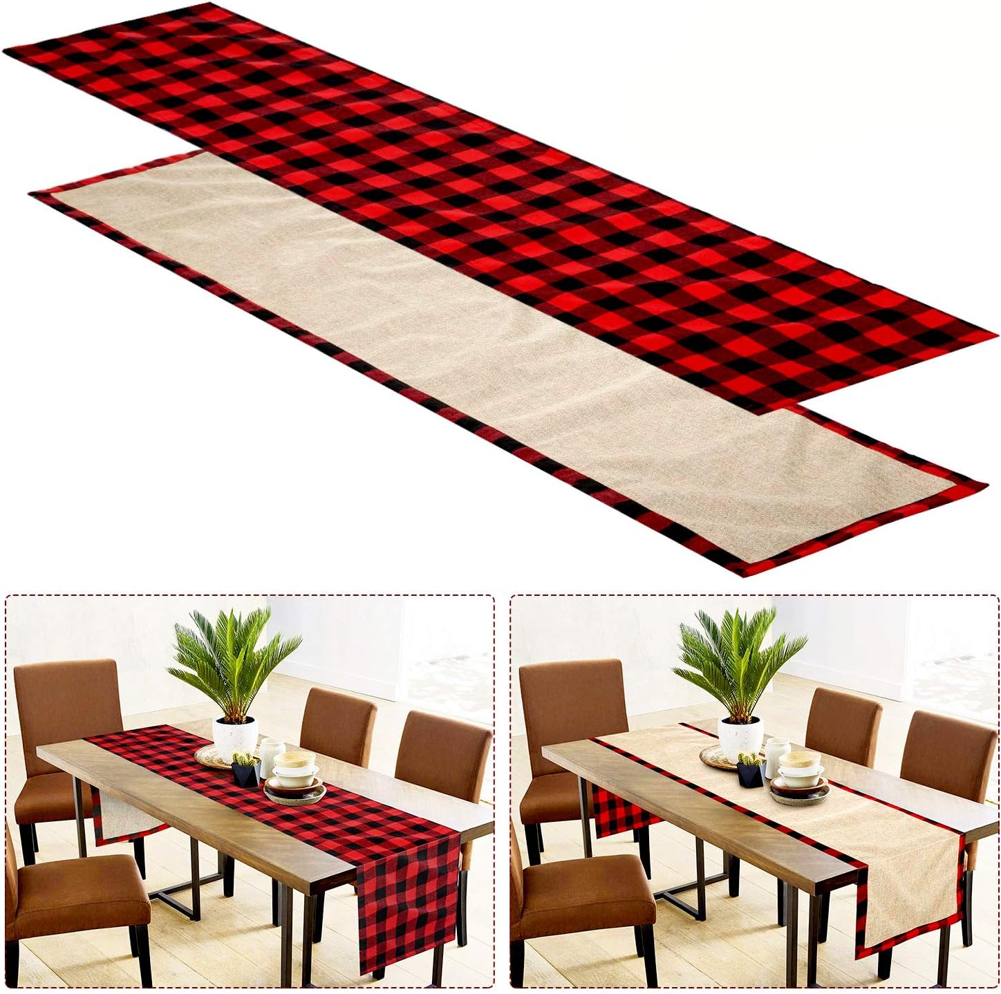 Christmas Table Runner Buffalo Plaid Farochy Cotton Burlap Buffalo