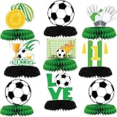 9 Pcs Soccer Honeycomb Centerpieces, 3D Soccer Ball Table Decorations with Goal Jersey Designs for Boys Birthday Sports Party Decor, Kids Soccer Theme Event Supplies