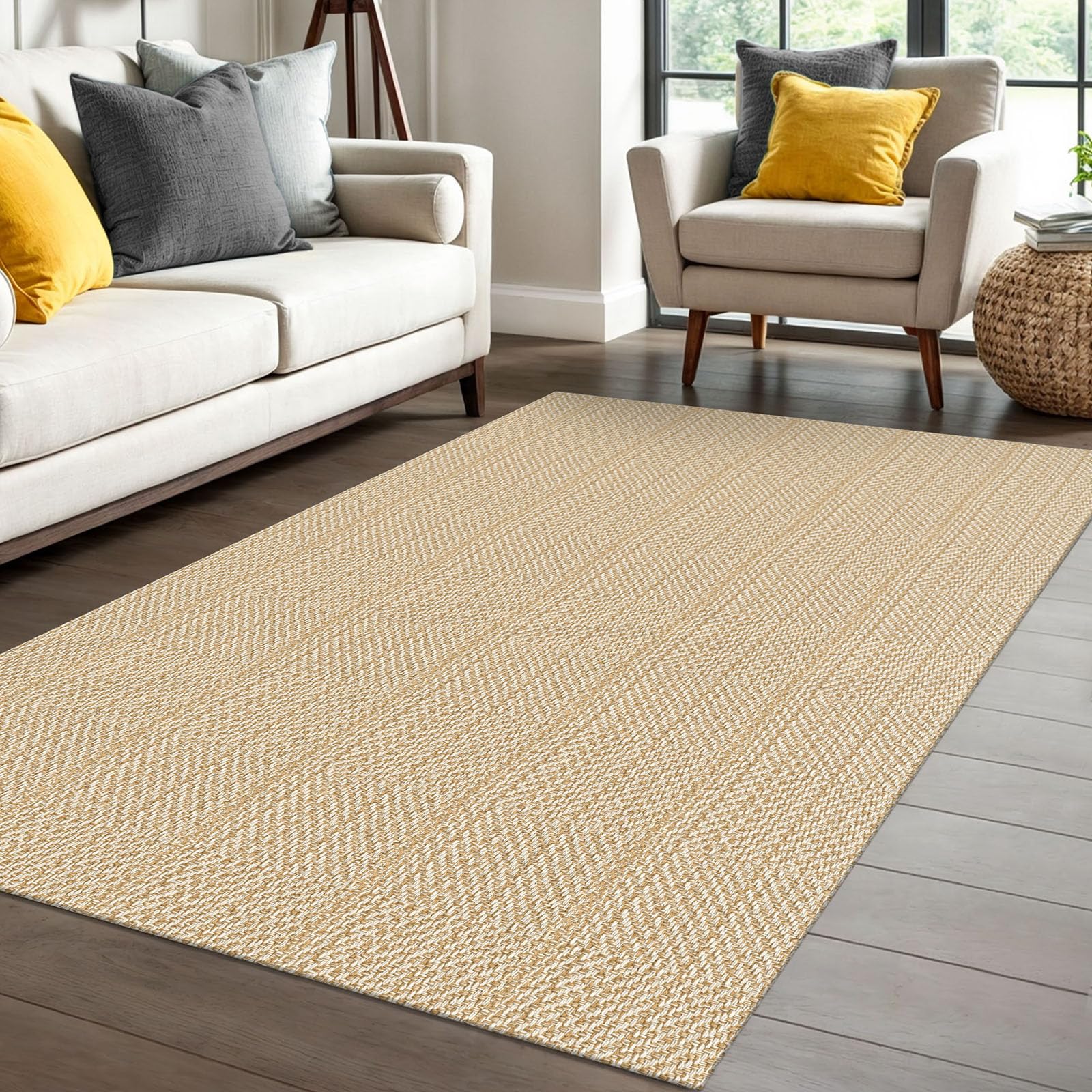Photo 1 of IOHOUZE Washable Area Rug 4x6 Non Slip Rubber Backed Woven Rugs for Entryway Indoor Bedroom Rugs Kitchen Rug Floor Throw Carpet for Entrance Front Door Living Room, Warm Beige/Orange/Apricot