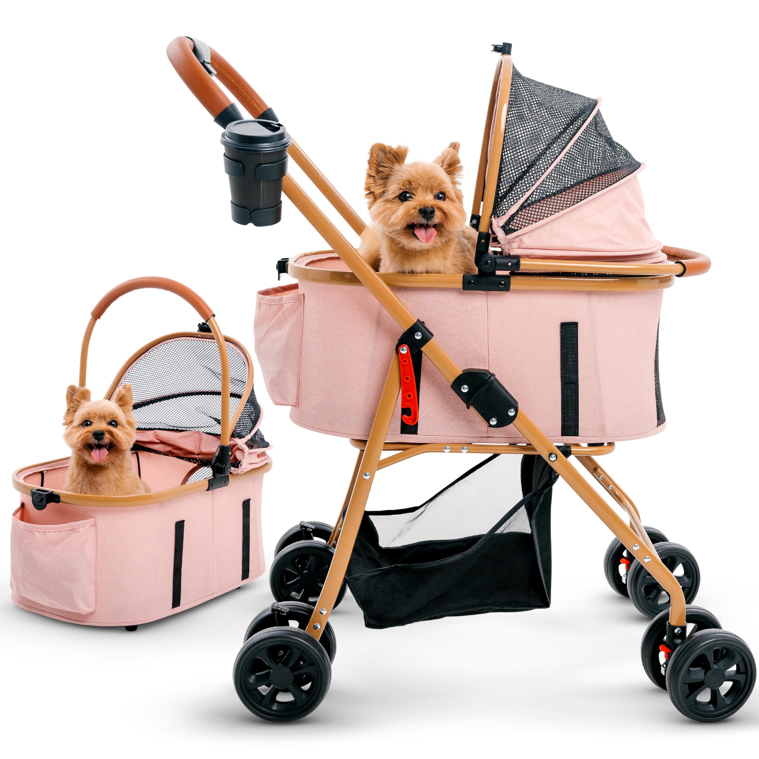 Photo 1 of ***ONLY SIMILAR***Pet Stroller for Small Medium Dogs & Cats – 2-in-1 Detachable Carrier, Zipperless Entry, Lightweight Folding Travel Stroller with Storage Basket, Cup Holder, Pink