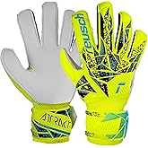 Reusch Attrakt Solid Junior Goalie Gloves, Soccer Goalkeeper Gloves, Breathable, Durable, for Artificial Grass & Hard Surfaces, Kids, Youth, Safety Yellow/Future Blue