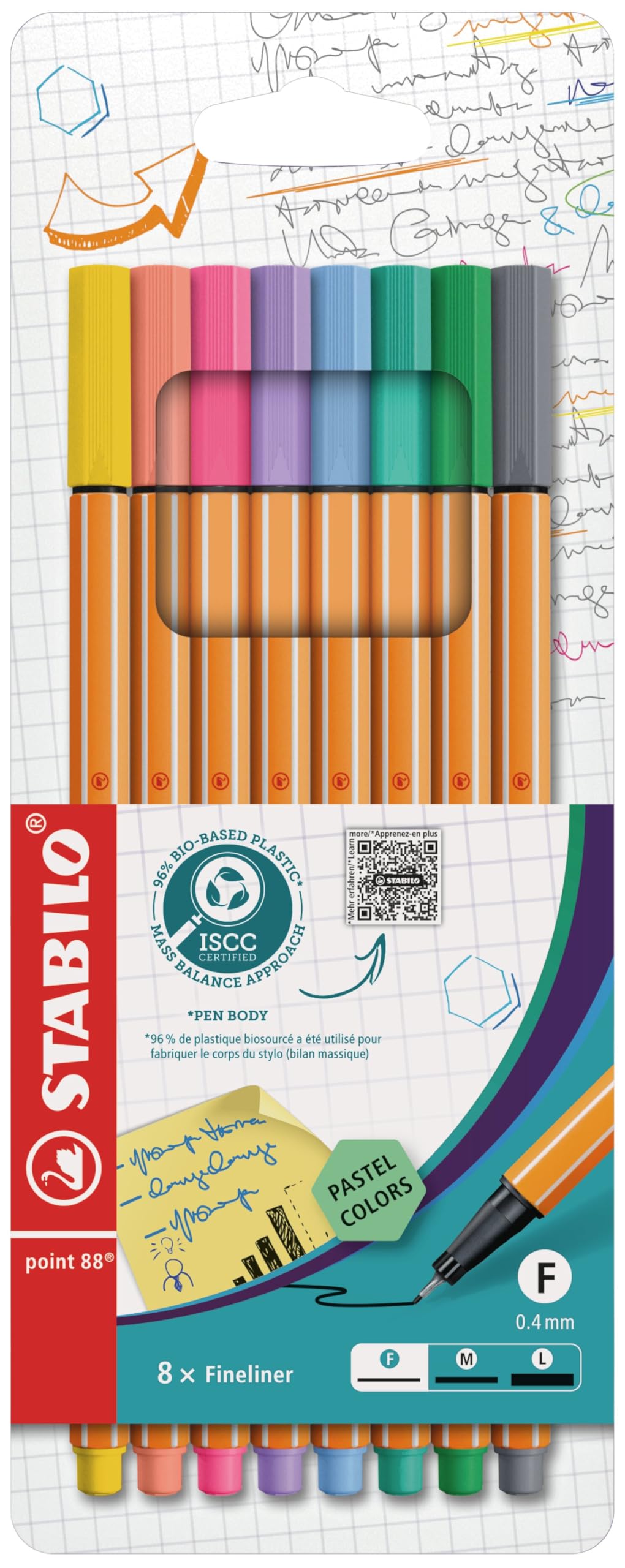 STABILO point 88 - Fineliner - Pack of 8 - Assorted Pastel Shades