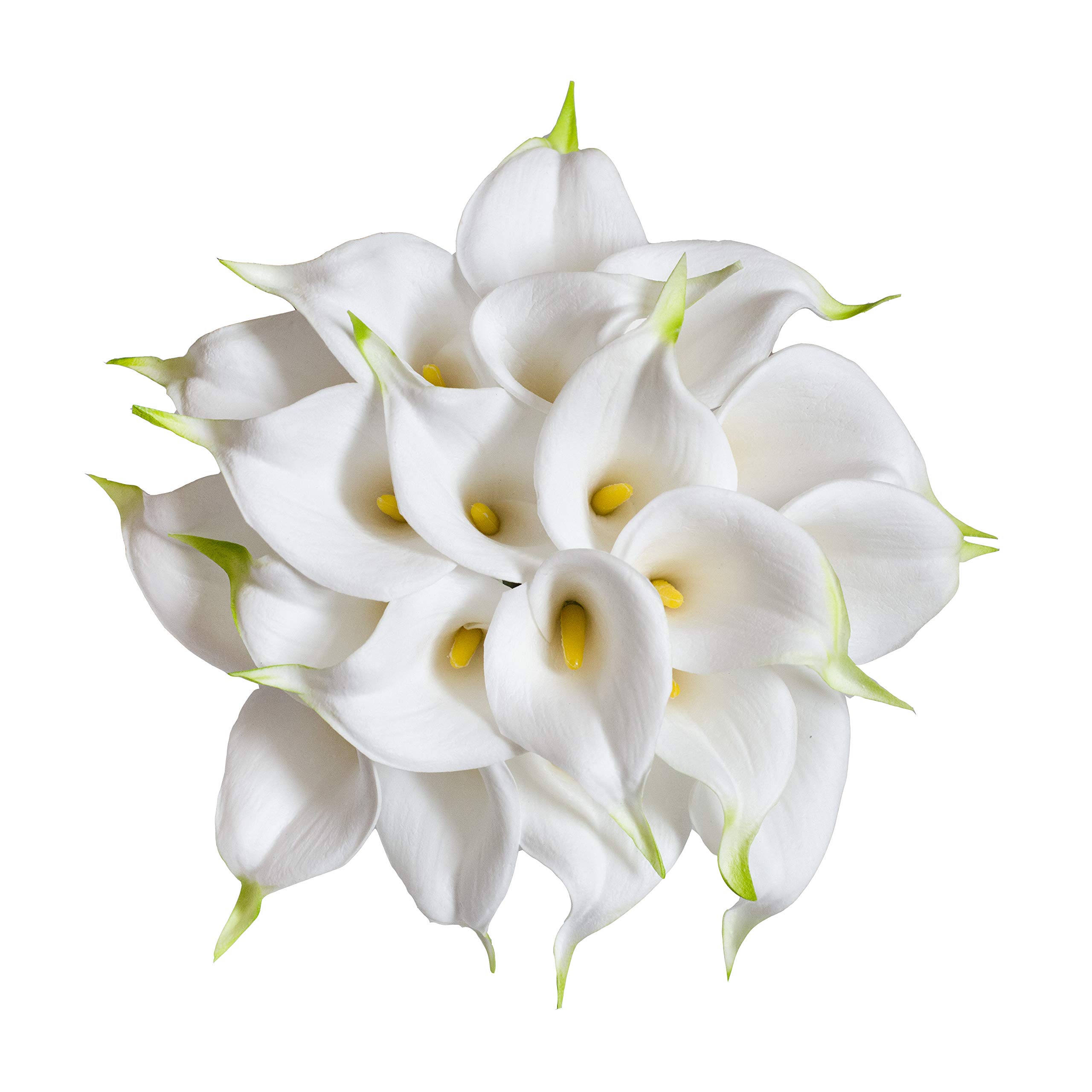 DuHouse 20Pcs Artificial Calla Lily Flower Real Touch Latex Flowers for DIY Wedding Bouquet Party Home Decor (White-Yellow Core)