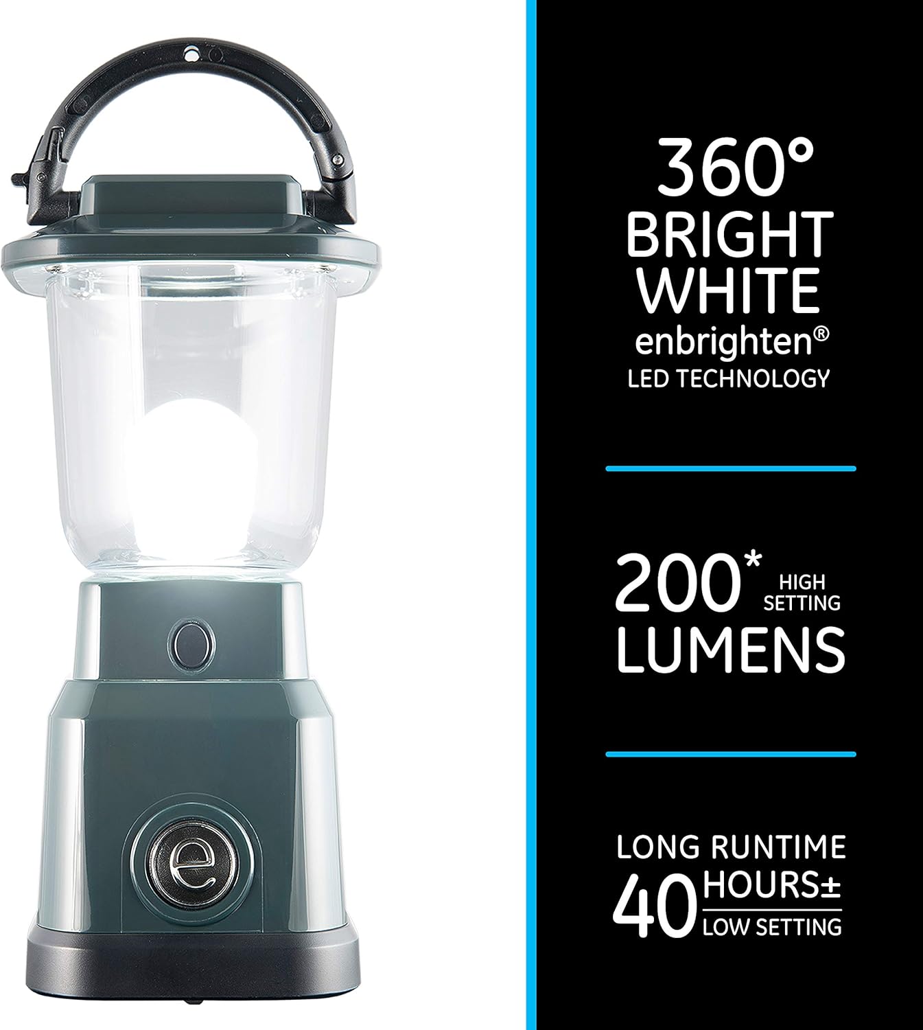 Enbrighten LED Mini Camping Lantern, Battery Powered, 200 Lumens, 40 Hour Runtime, 3 Light Levels, Ideal for Hiking, Outdoors, Emergency, Snow, Hurricane and Storm, Green, 49560: Home Improvement