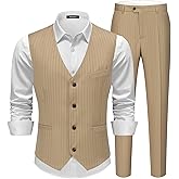 MAGE MALE Men's Pinstripe Suit 2 Piece Vest and Pants Set Wedding Groomsmen Summer Slim Fit Formal Prom Tuxedo