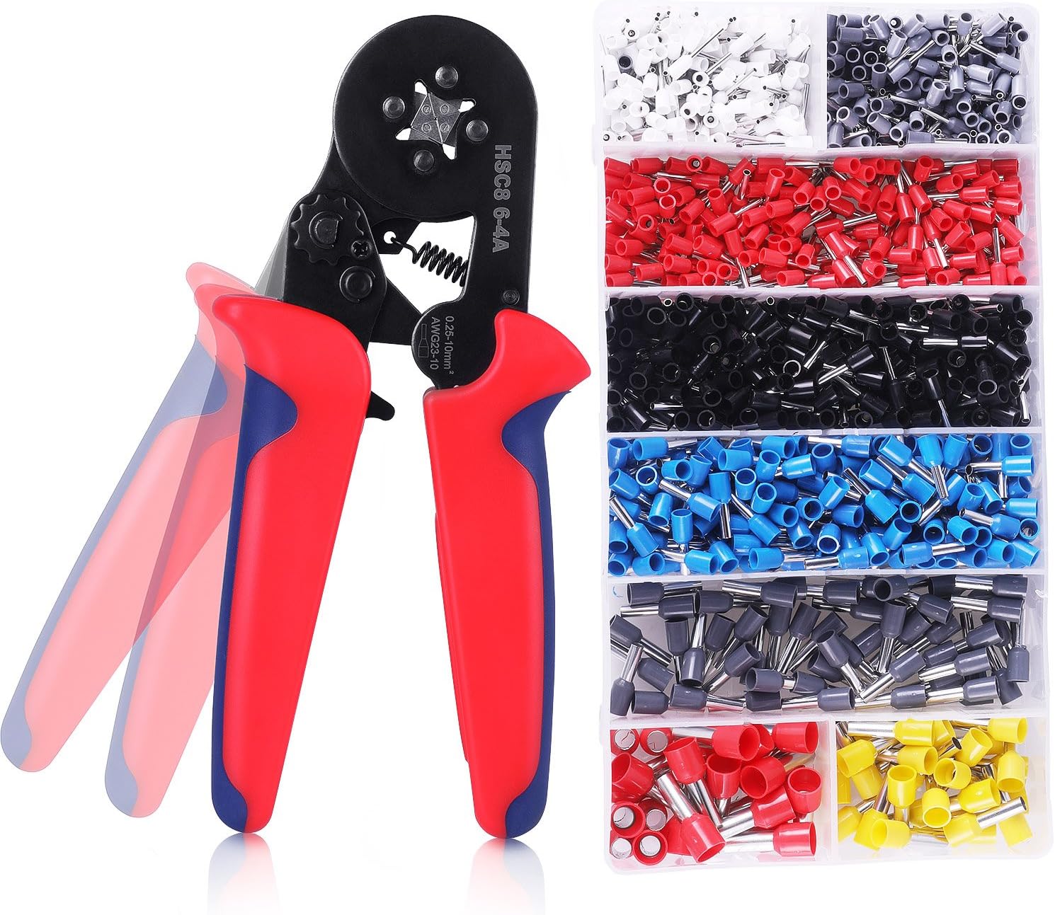 Crimper Plier Set, Self-Adjustable Ratchet Wire Crimping Tools  Ferrule Terminal and Connection Kit Ferrule Crimper Plier with 1200pcs Connectors Terminal Ferrule Crimper Plier