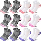 Bemeol Girls Socks 12 Pairs Kids Ankle Athletic Sock Cotton Sports Low Cut Socks for Little Big Girls