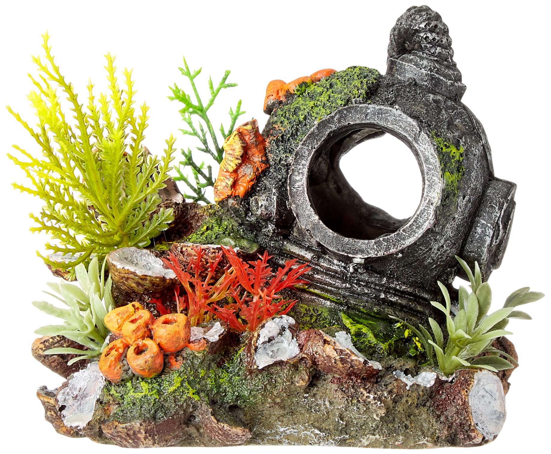 Nobby Aquarium Plant Decoration, 13.5 x 11 x 12 cm, Green, Flowered, Resin, Unique Helmet with Plants Design, Suitable for Fresh or Salt-Water, Small Breeds, Unisex