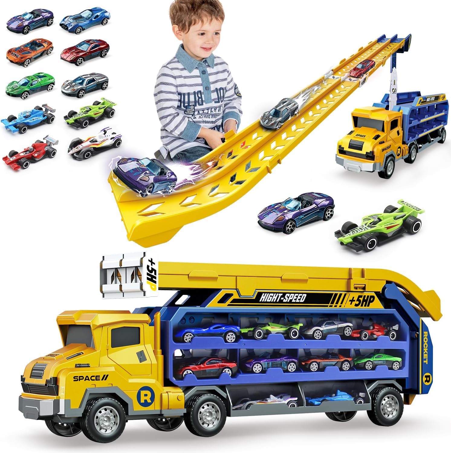 Mua Mostop Carrier Truck Race Track Toy for Kids, Folded Car Race Track ...