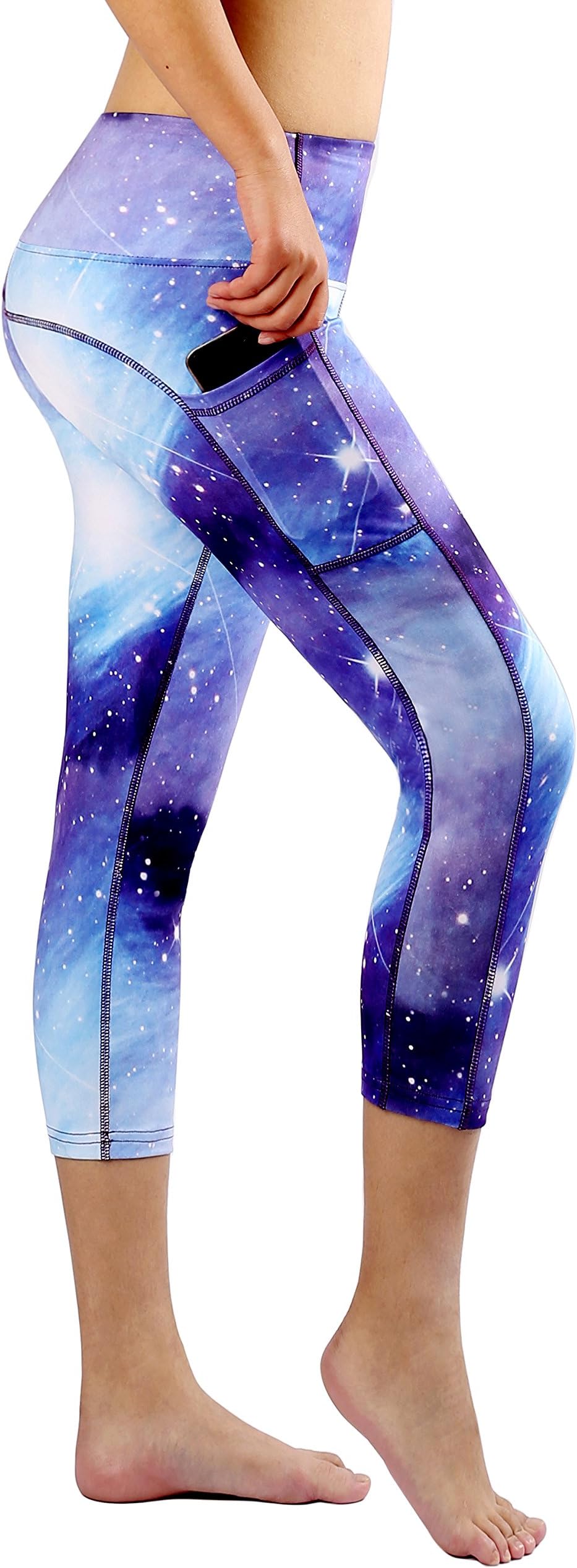 Neonysweets Womens Printed Tummy Control Yoga Workout Leggings Pocket