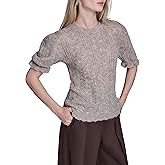 BCBG Womens Short Sleeve Cable Knit Crew Neck Sweater